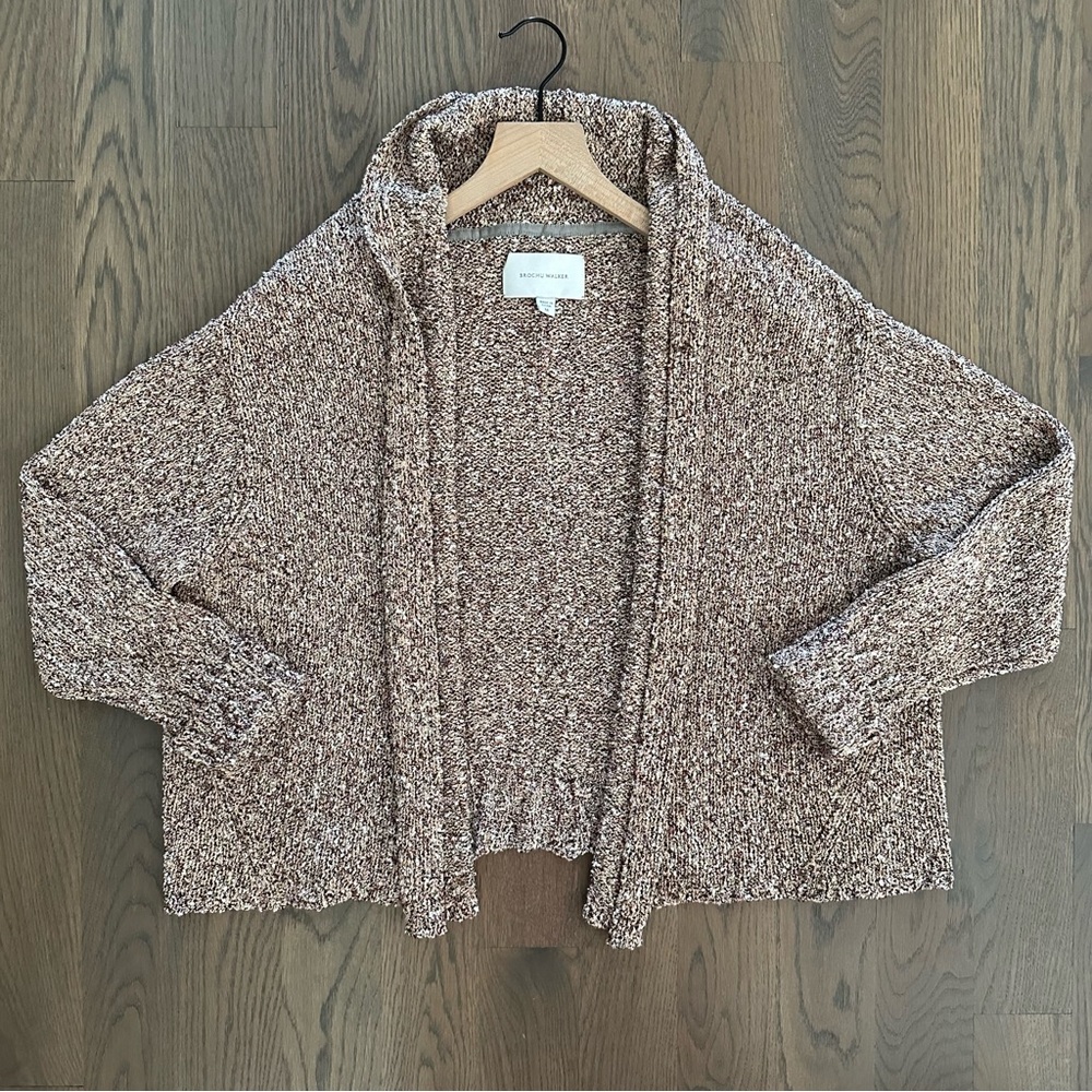 Brochu Walker Crown Open Front Boucle Knit Cardigan Sweater Tan Melange Medium